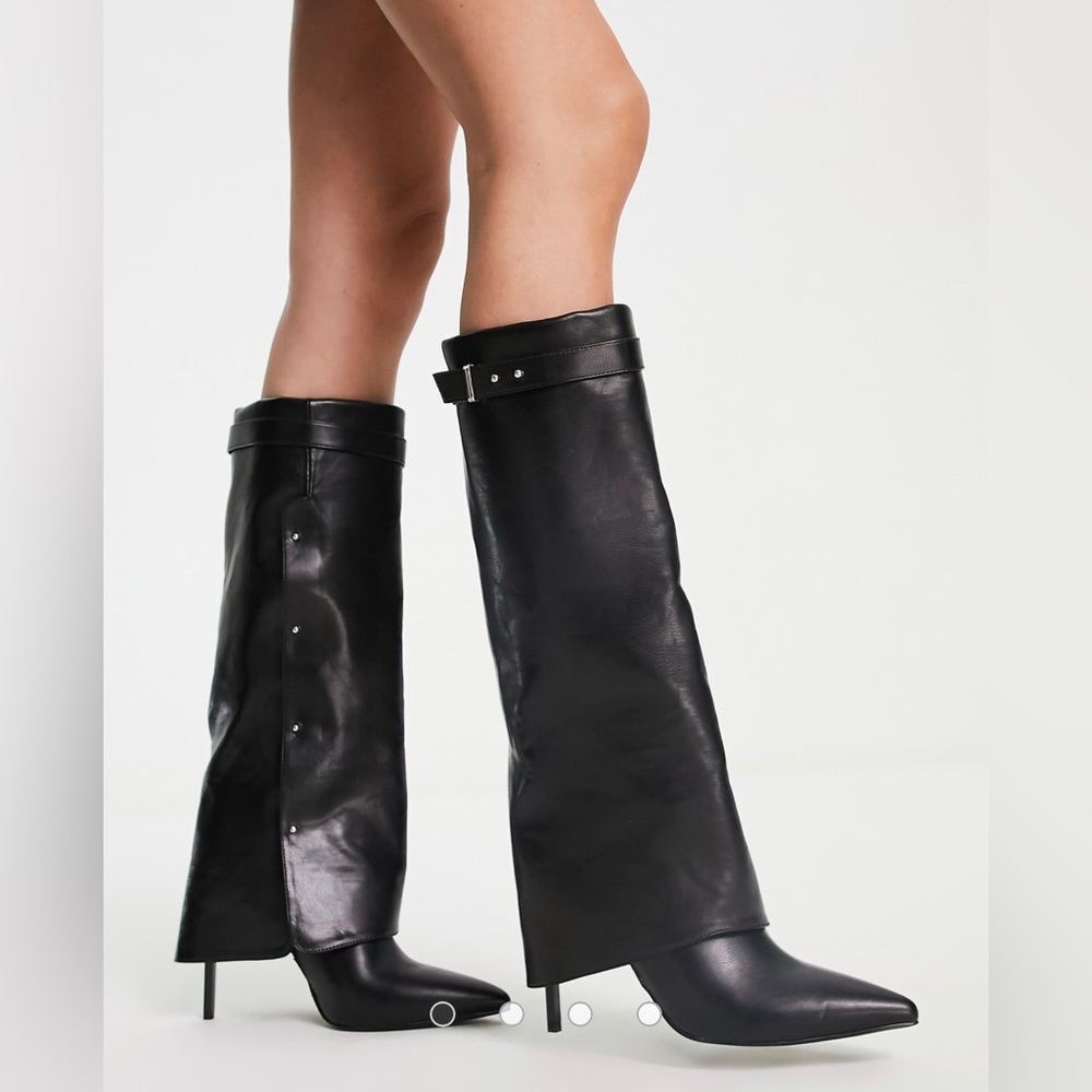 ASOS DESIGN Clearly high-heeled fold over knee boots in black